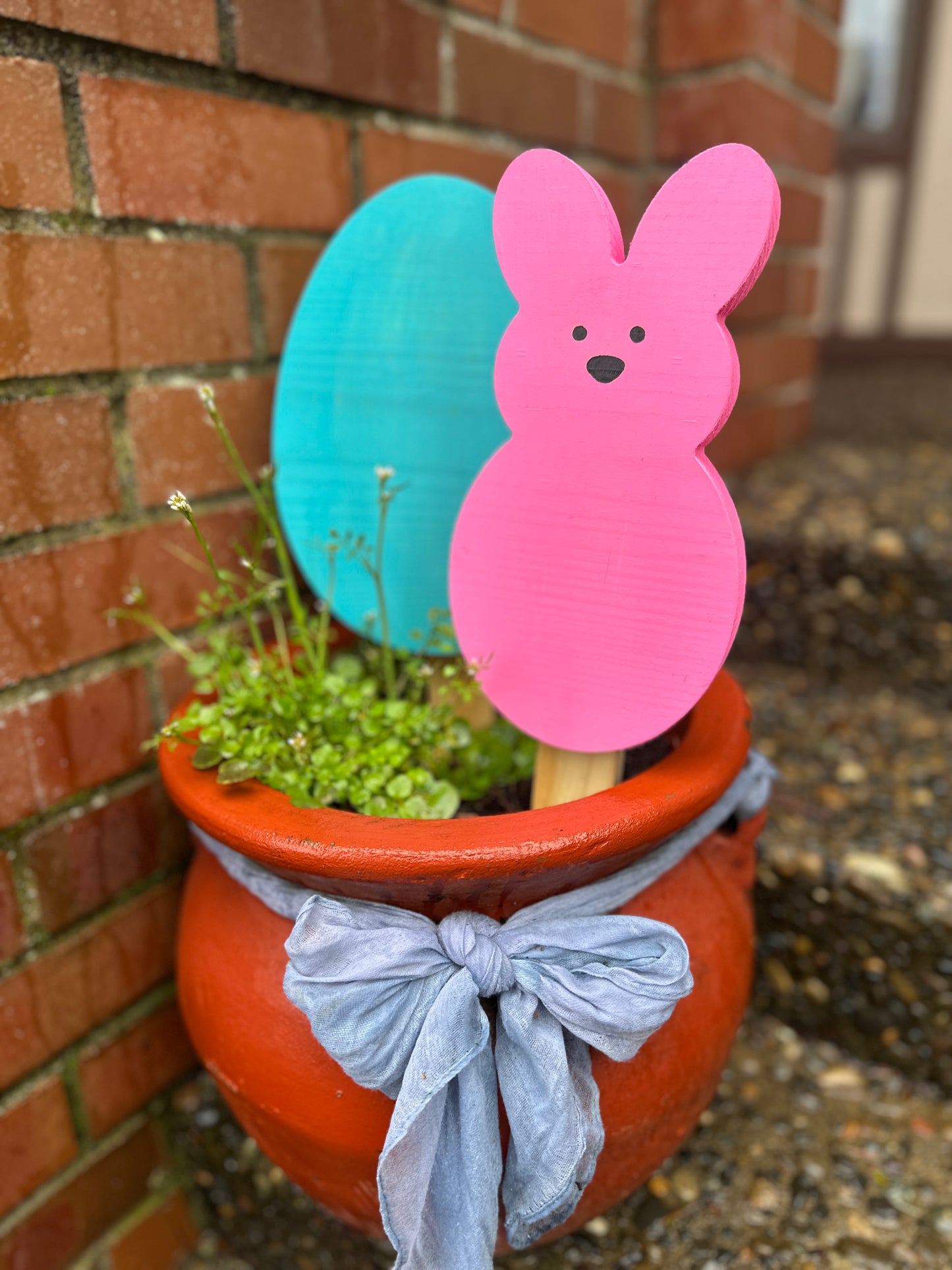 Blue Egg & Pink Peeps Bunny 18 inch yard stakes