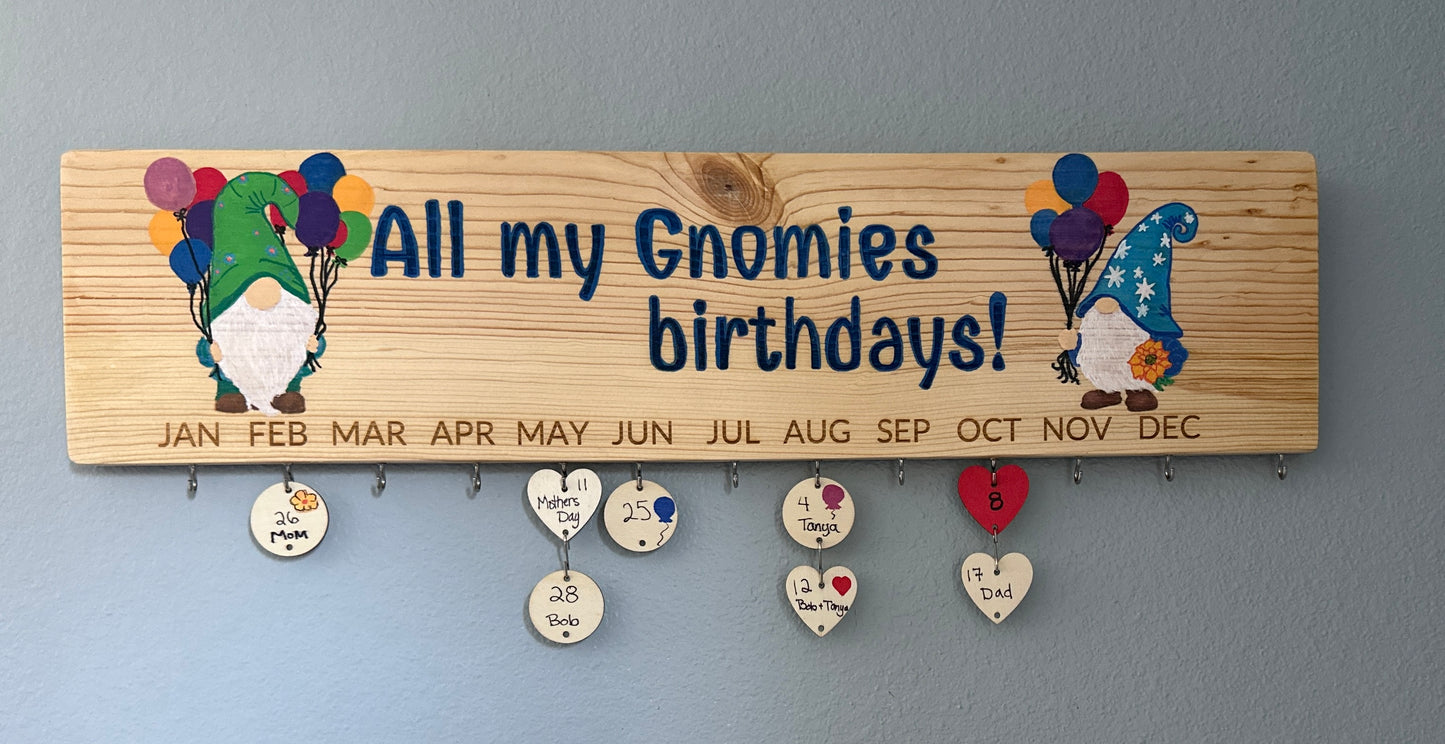 Classroom / Family Hand-painted Birthday Calendar Wall Tracker - Gnome, Peeps, Cow, Axolotl, Custom
