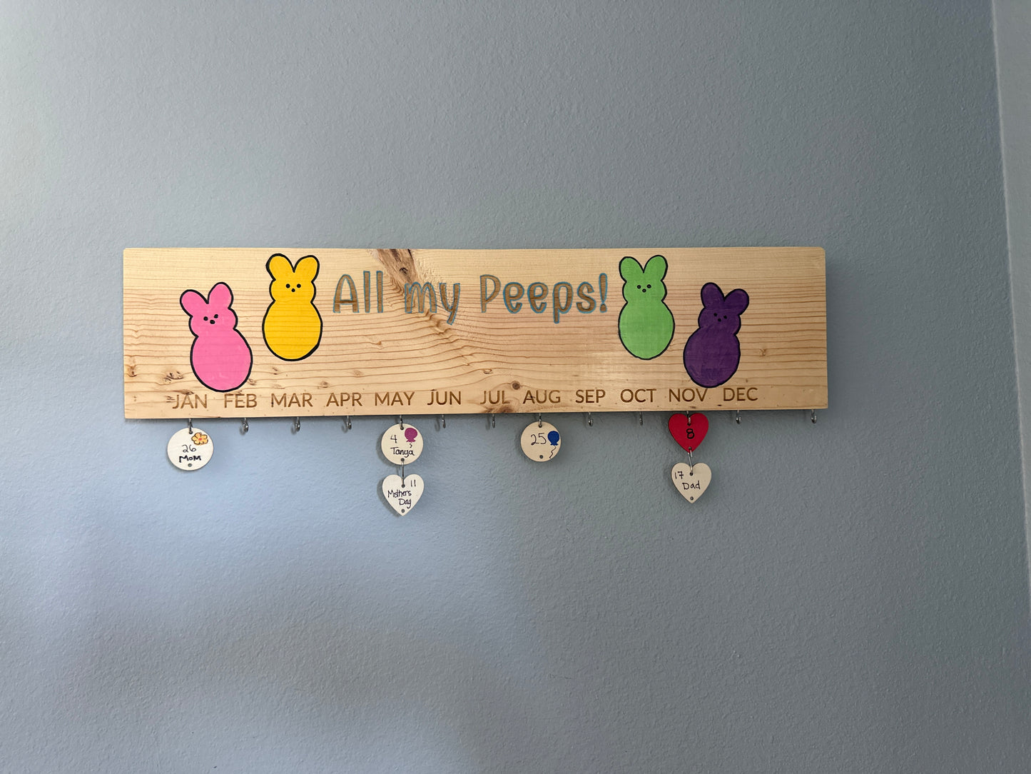 Classroom / Family Hand-painted Birthday Calendar Wall Tracker - Gnome, Peeps, Cow, Axolotl, Custom