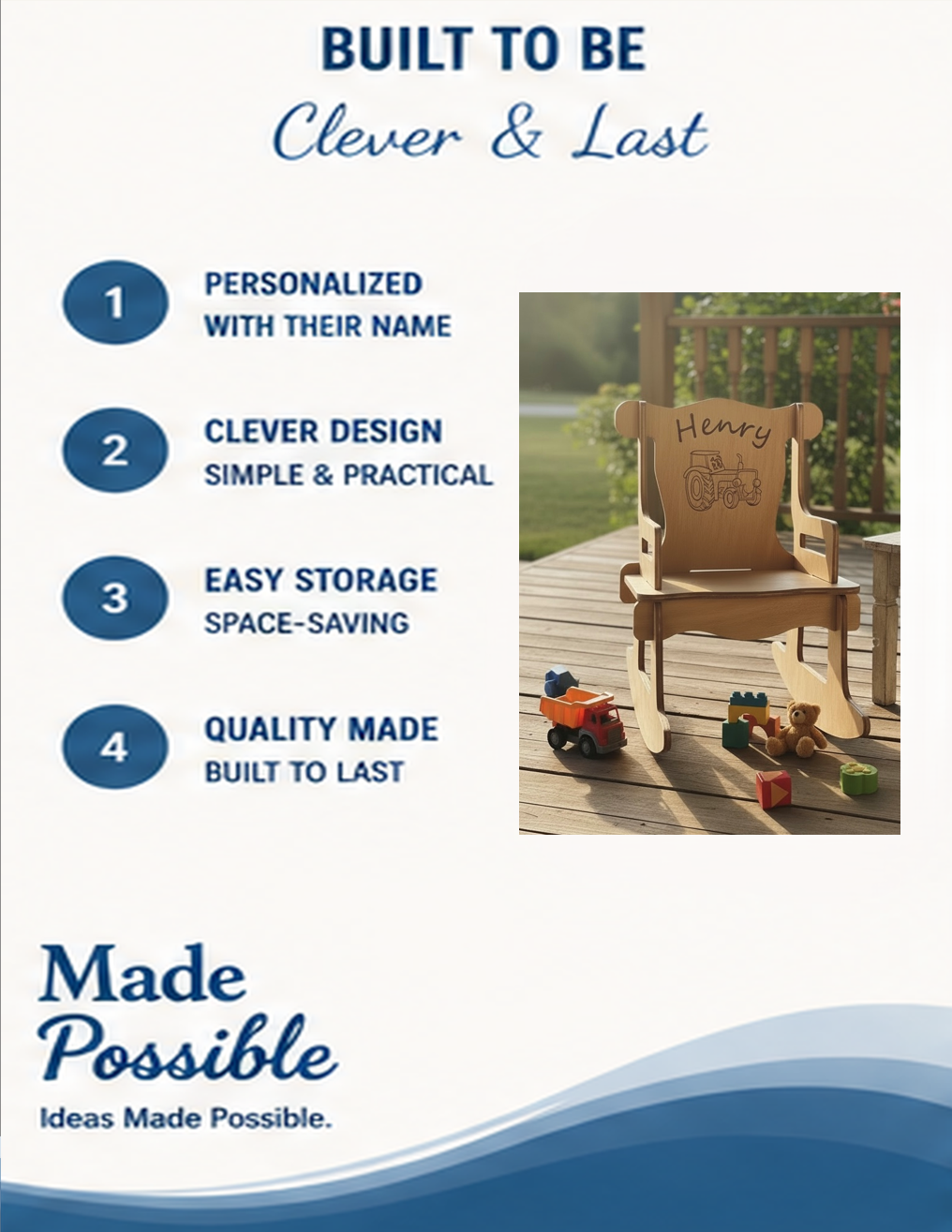 Personalized Wooden Toddler Rocking Chair – Custom Name Puzzle Chair, Natural or Stained