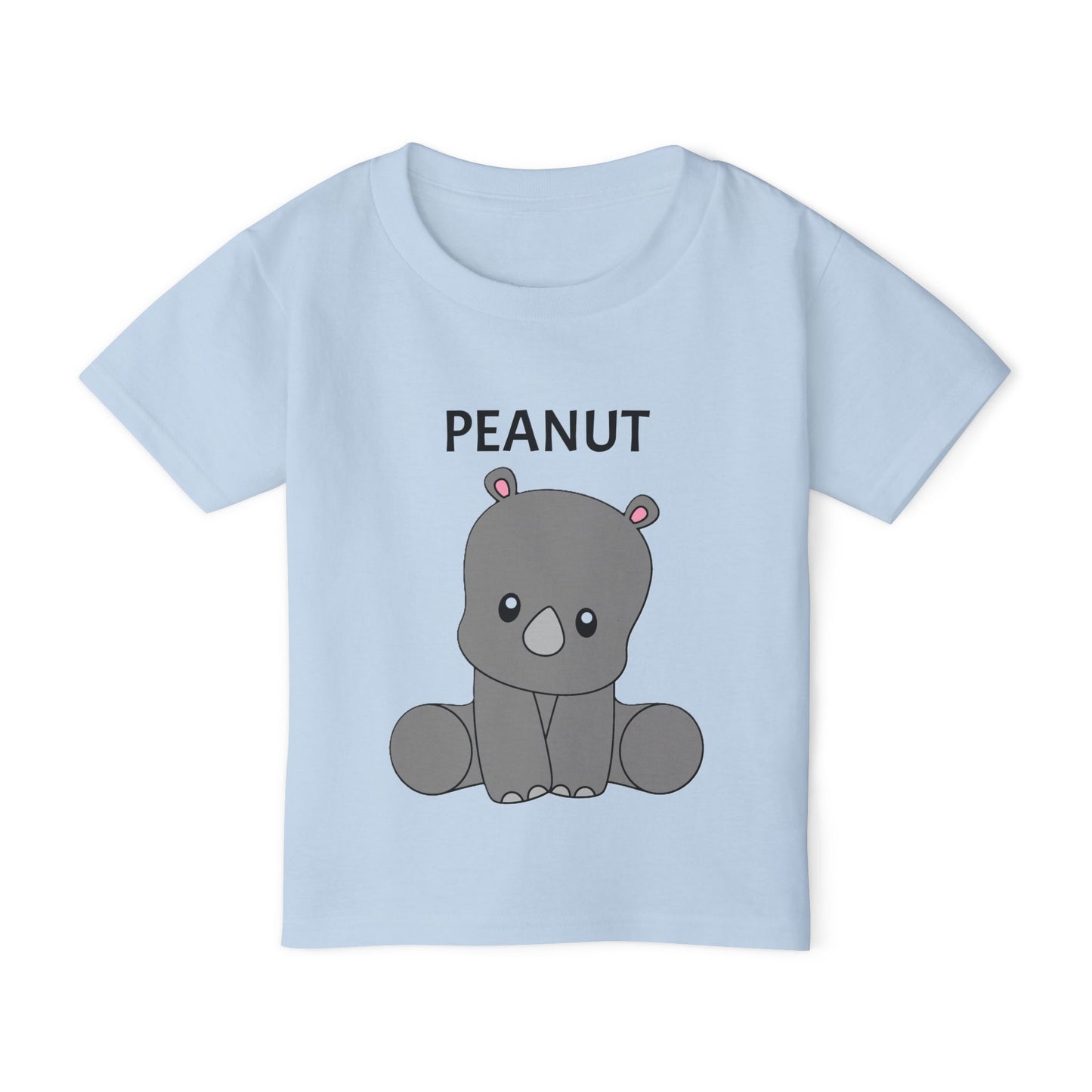 blue toddler t-shirt with text Peanut and image customization of cartoon baby rhino