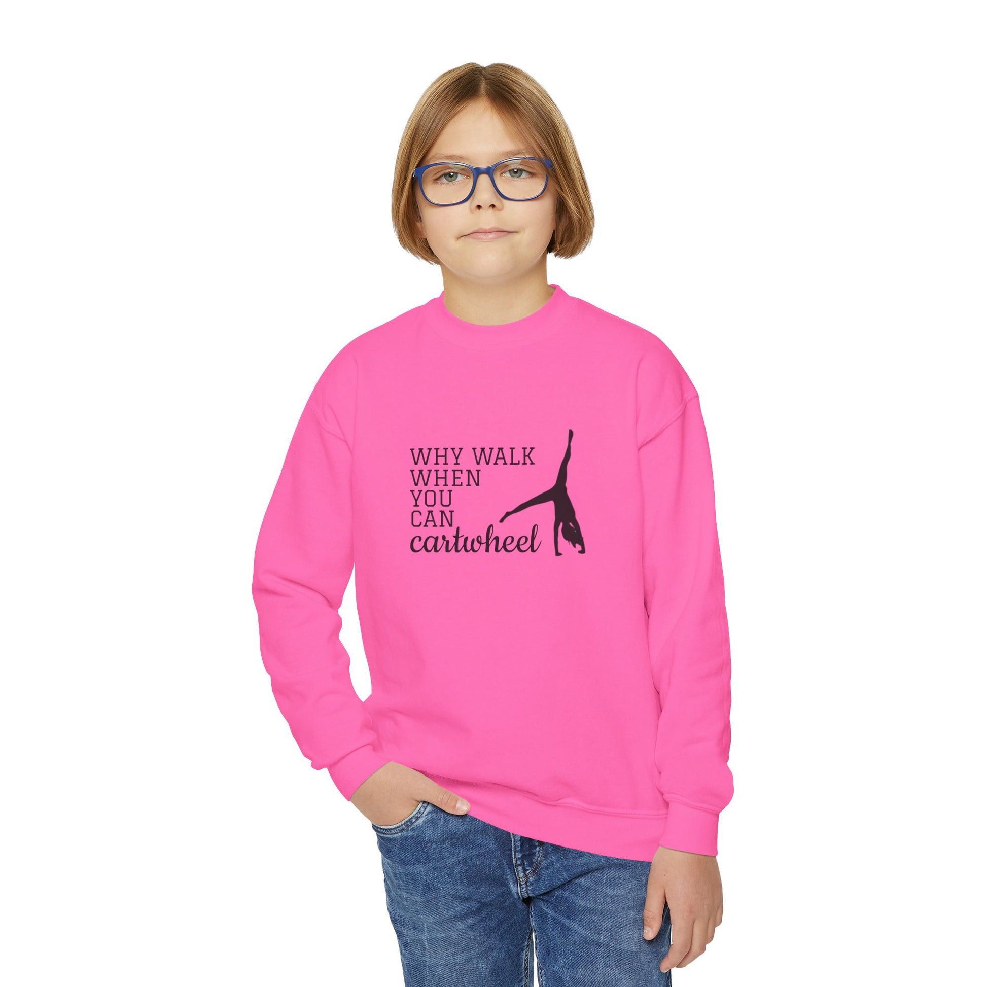 Funny 'Cartwheel' Saying, Kids Youth Gymnastics Crewneck Sweatshirt