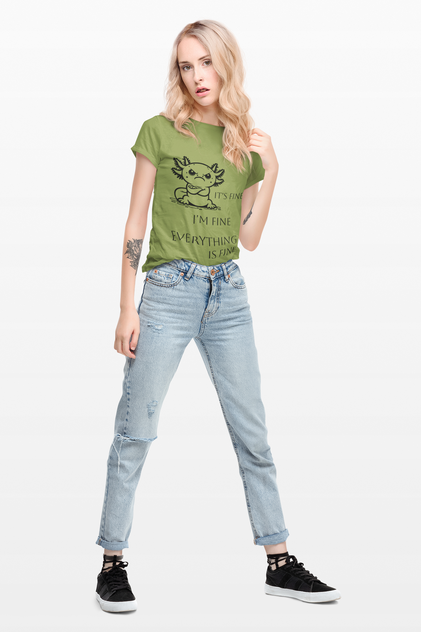 Grumpy Axolotl "I'm FINE" - Short Sleeve T-shirt