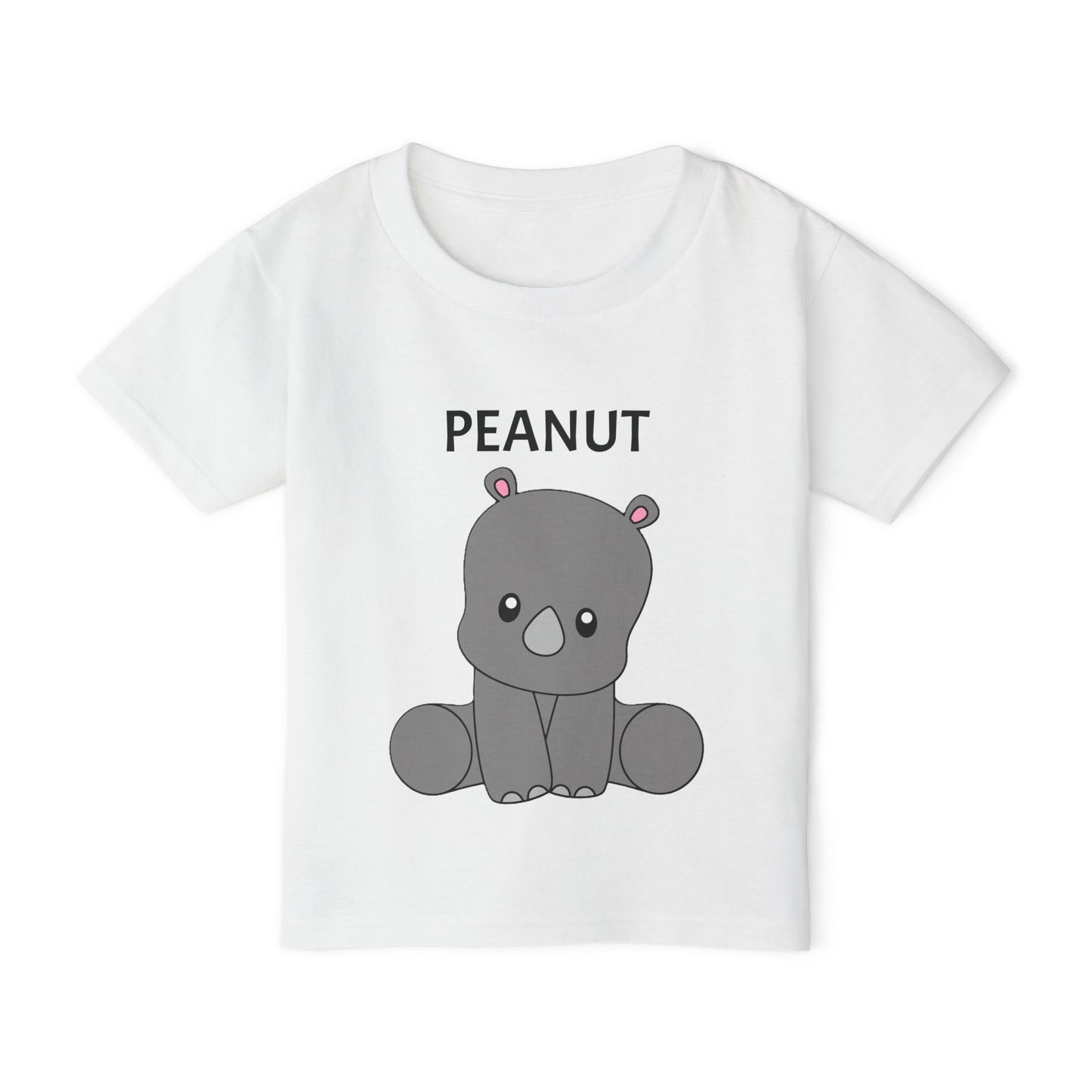 White toddler t-shirt with text Peanut and image customization of cartoon baby rhino