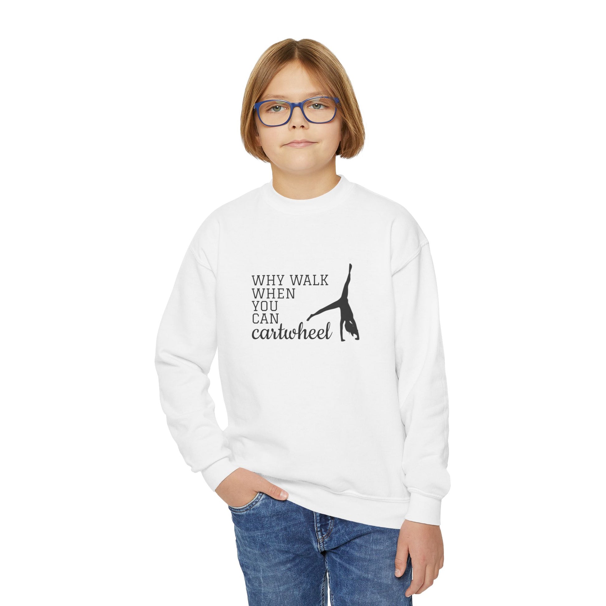 Funny 'Cartwheel' Saying, Kids Youth Gymnastics Crewneck Sweatshirt