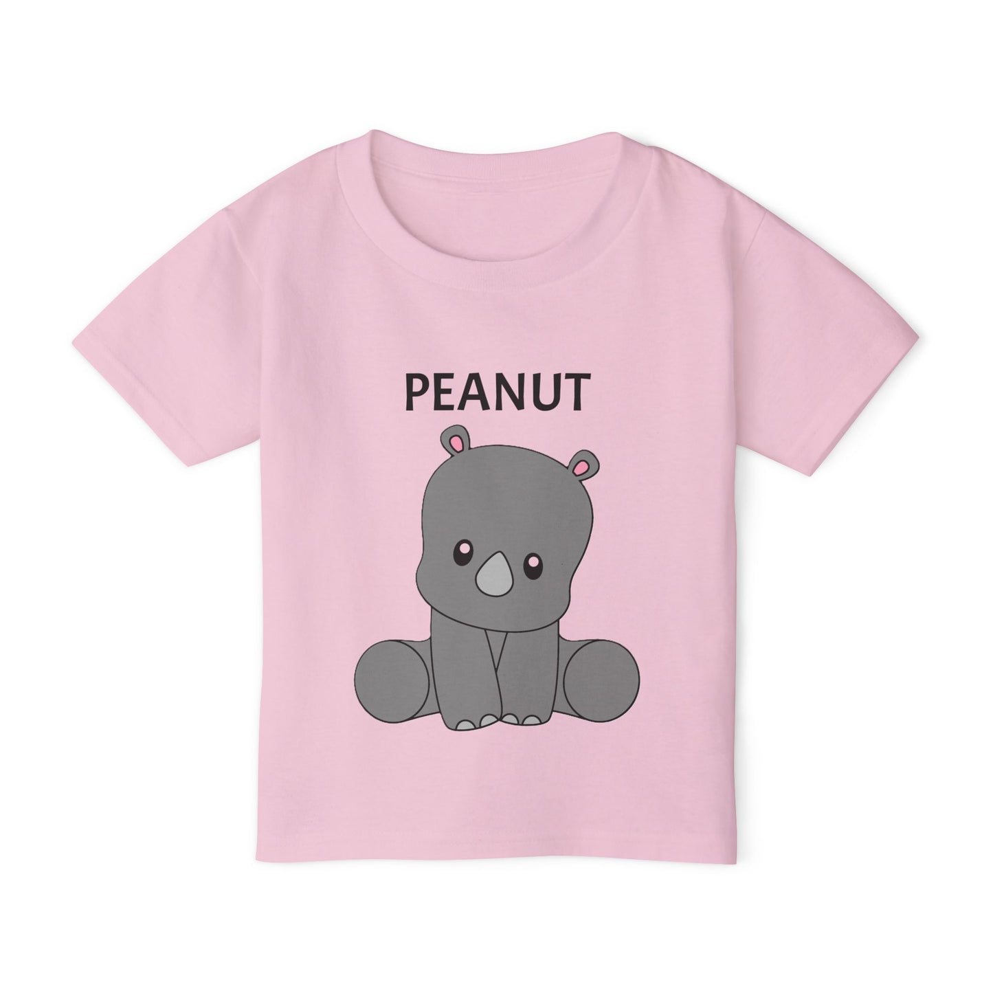 Pink toddler t-shirt with text Peanut and image customization of cartoon baby rhino