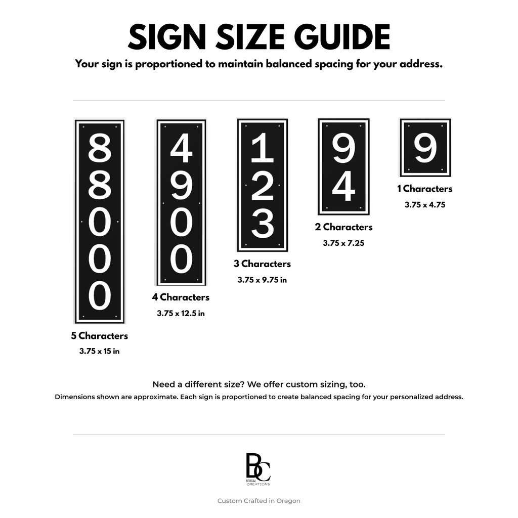 2-inch vertical HDPE address sign size guide for 1 to 5 numbers