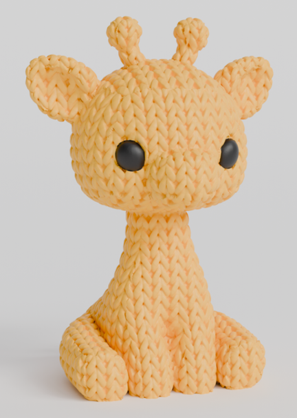 3d printed "knitted" style giraffe toy on a light gray background