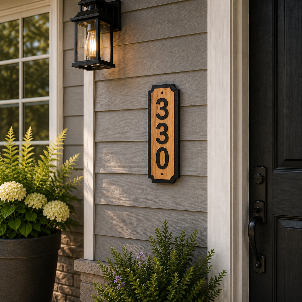Custom Wood Vertical 4-Inch Address Sign