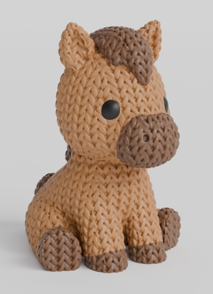 3d printed "knitted" style horse toy on a light gray background