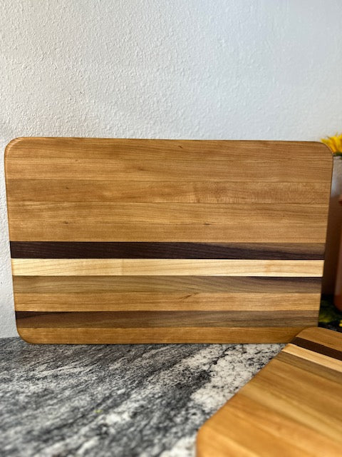 Cherry maple walnut striped hardwood rectangle cutting boards