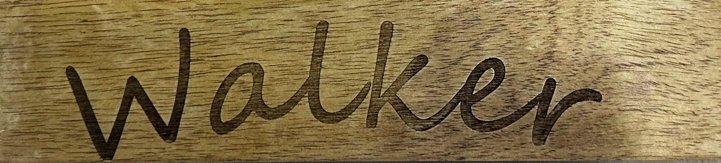 Extreme close up of the "Walker" laser engraving.