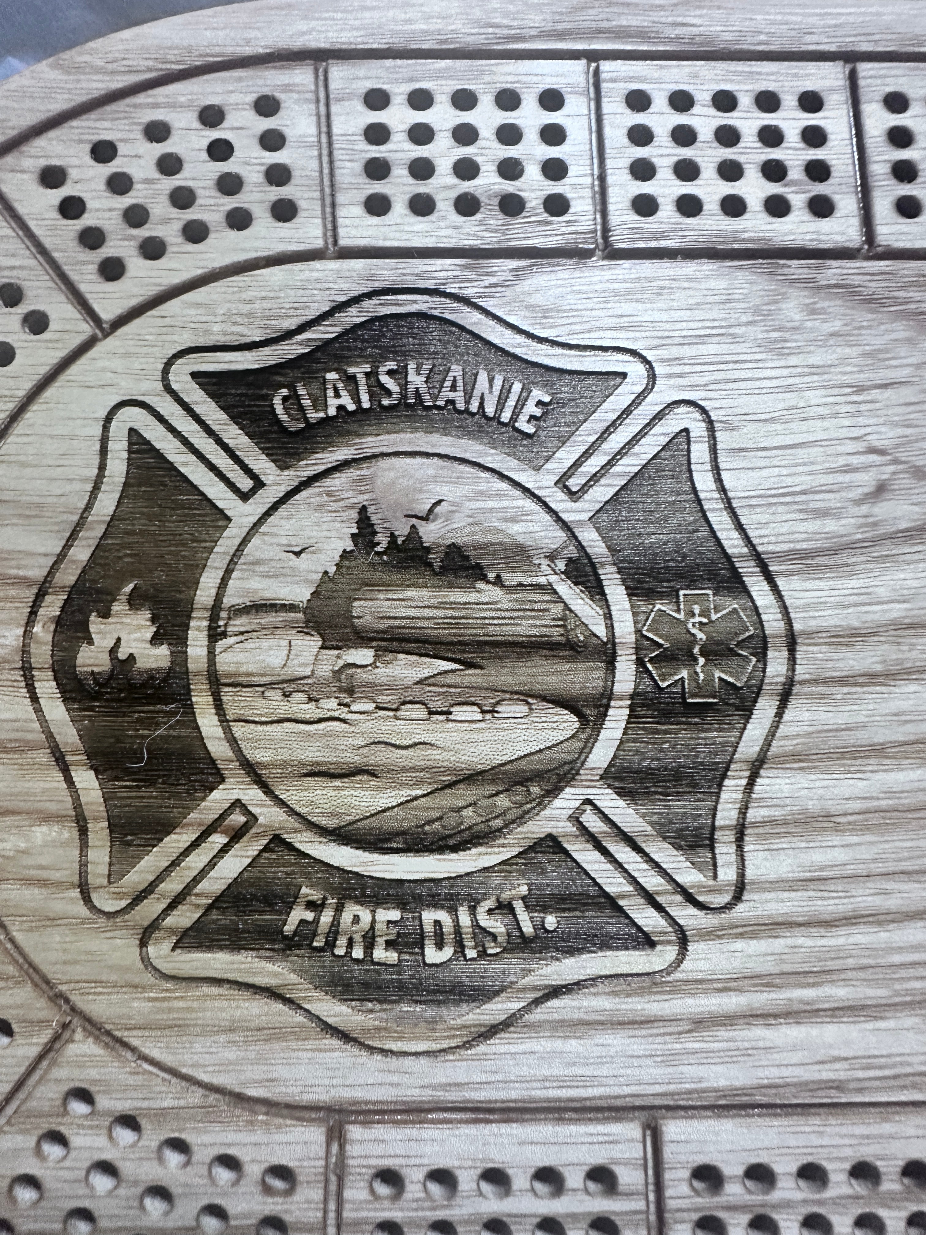 Fire Dept engrave example on light wood
