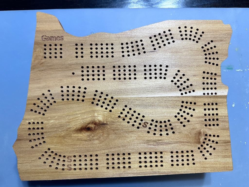 Calico maple 4player cribbage board state of Oregon shape