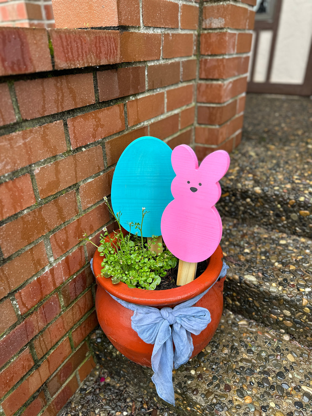 Blue Egg & Pink Peeps Bunny 18 inch yard stakes