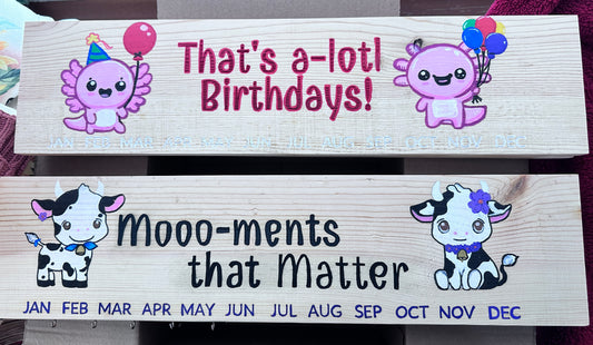 Classroom / Family Hand-painted Birthday Calendar Wall Tracker - Gnome, Peeps, Cow, Axolotl, Custom
