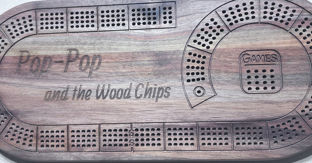 Oval 4 player hardwood cribbage board with engraved saying