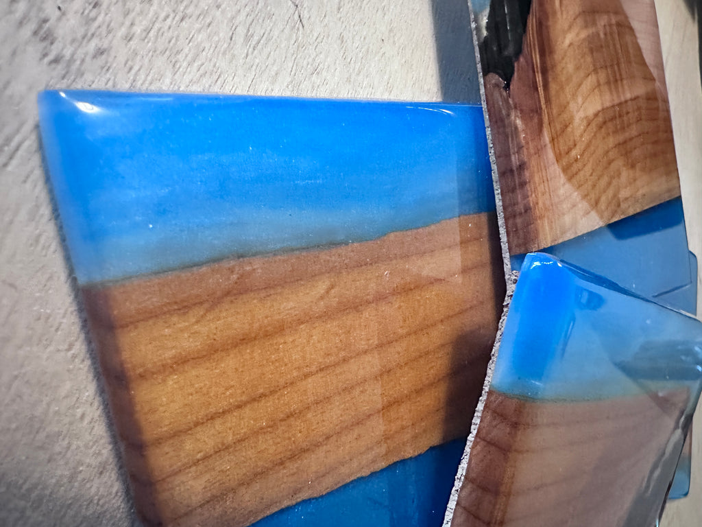 Ambrosia Maple & Blue epoxy - 4 Coaster river-table-style Set