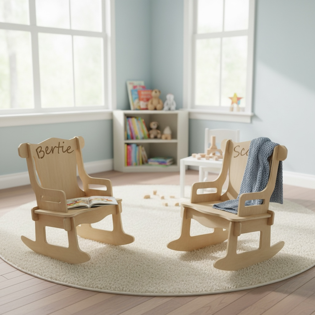 Personalized Wooden Toddler Rocking Chair – Custom Name Puzzle Chair, Natural or Stained