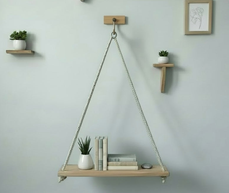 Hanging Shelf for kitchen, front room, plants & collectibles -  Hardwood Maple Rope - Customize options