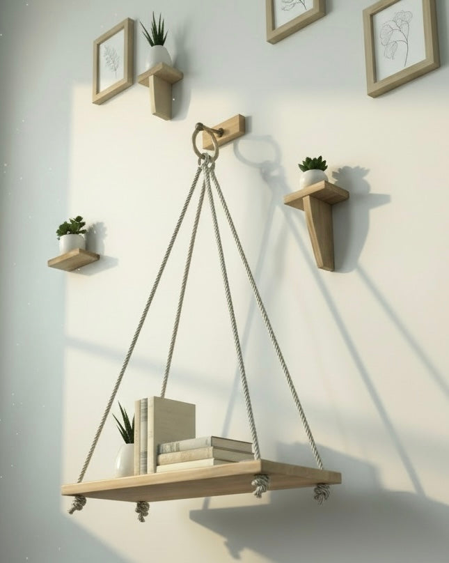 Hanging Shelf for kitchen, front room, plants & collectibles -  Hardwood Maple Rope - Customize options