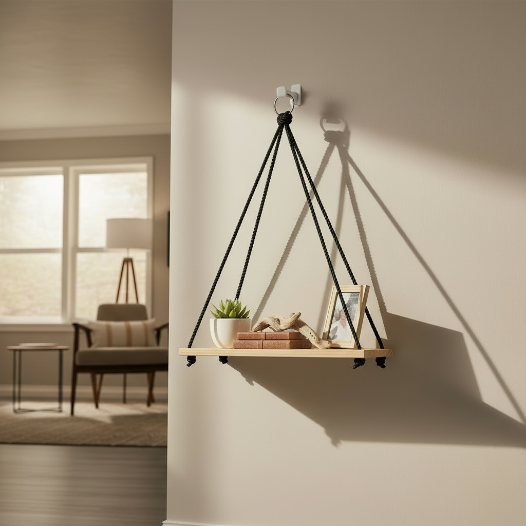 Hanging Shelf for kitchen, front room, plants & collectibles -  Hardwood Maple Rope - Customize options