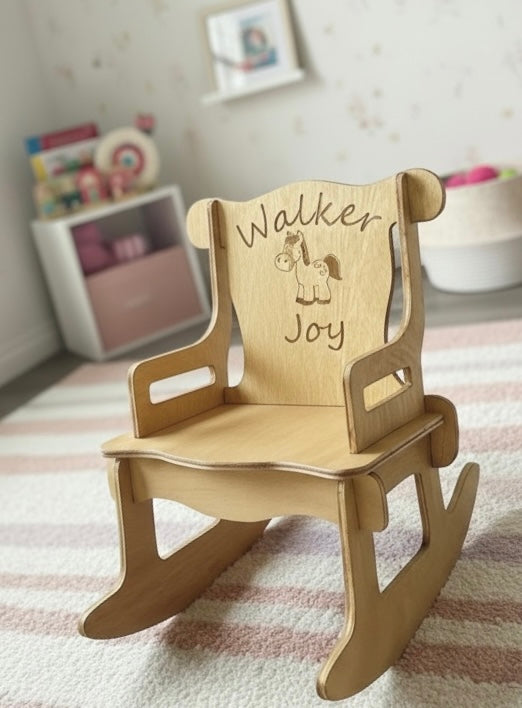 Personalized Wooden Toddler Rocking Chair – Custom Name Puzzle Chair, Natural or Stained