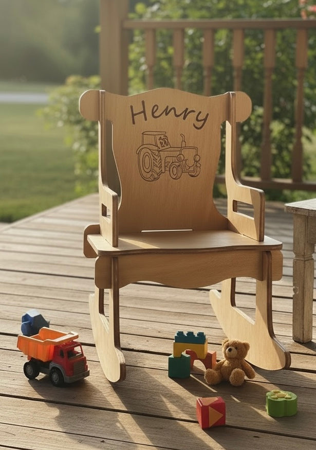 Personalized Wooden Toddler Rocking Chair – Custom Name Puzzle Chair, Natural or Stained