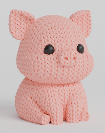 3d printed "knitted" style pink pig toy on a light gray background