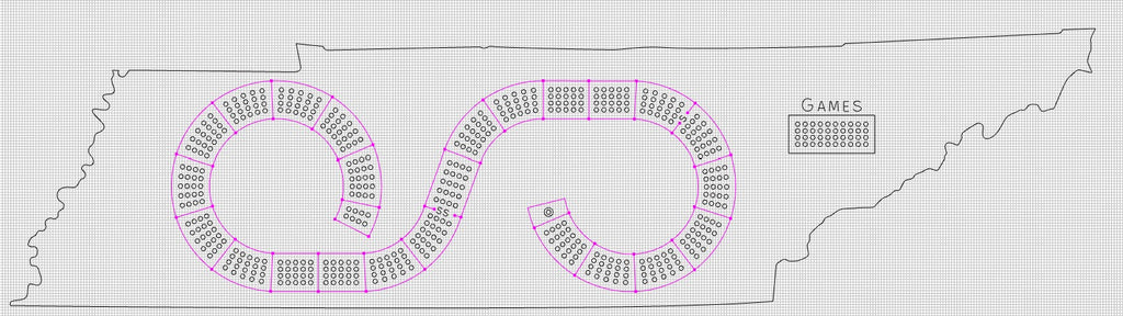4player cribbage board state of Tennessee shape with game tracker