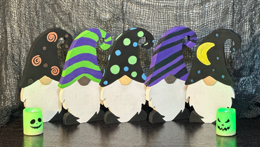 Hand-Painted Halloween Wood Gnome - Adorable Tiered Tray & Windowsill Decor - Perfect Holiday Shelf Sitter