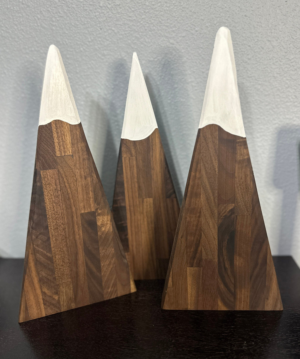 Hardwood 3 dark triangle mountains with white painted snowcaps