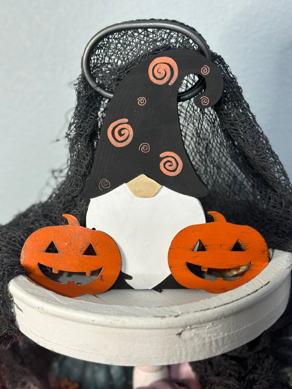 Hand-Painted Halloween Wood Gnome - Adorable Tiered Tray & Windowsill Decor - Perfect Holiday Shelf Sitter