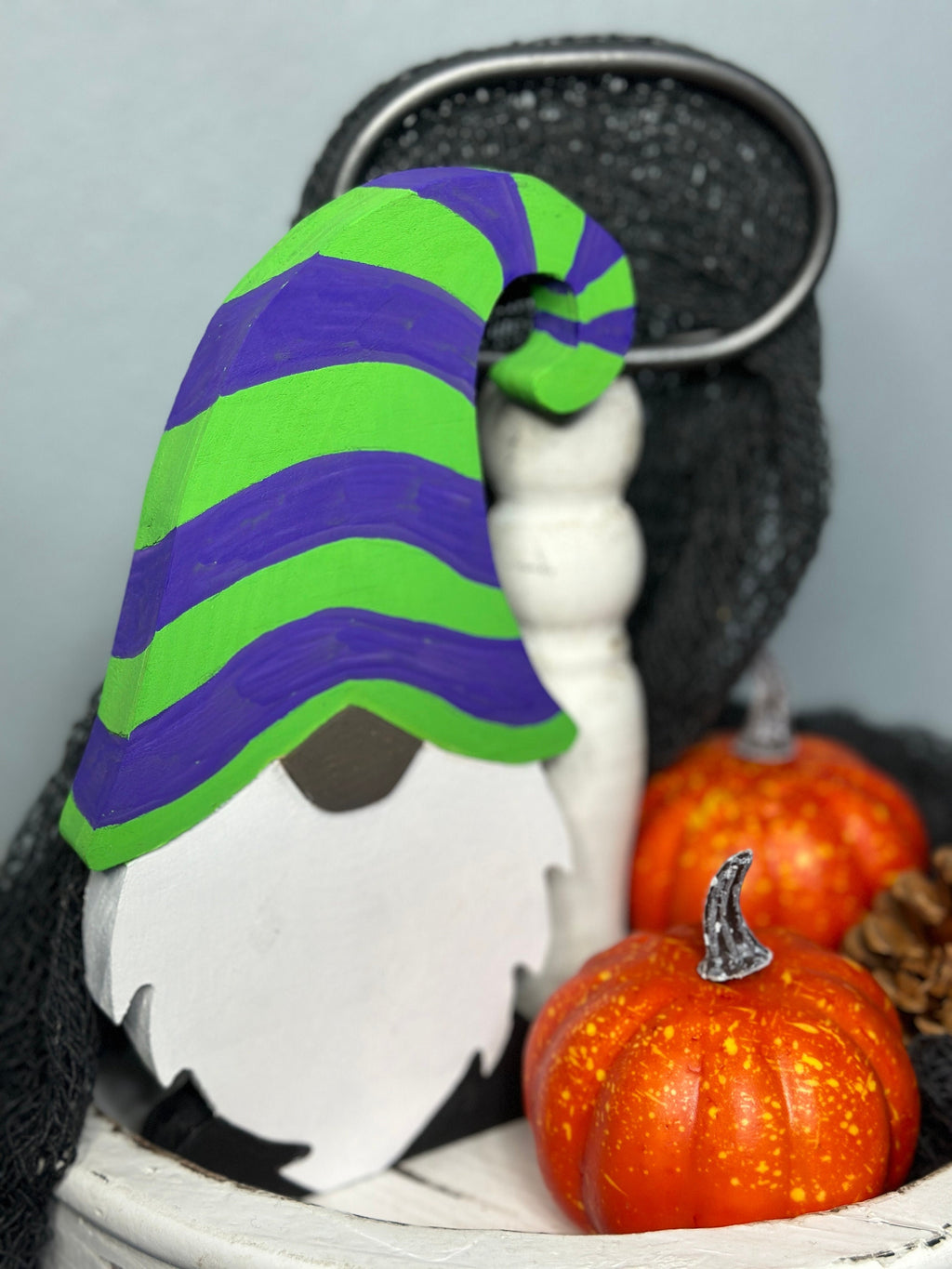 Hand-Painted Halloween Wood Gnome - Adorable Tiered Tray & Windowsill Decor - Perfect Holiday Shelf Sitter