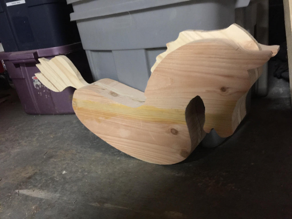 bod of custom made antique style wooden rocking horse during build phase