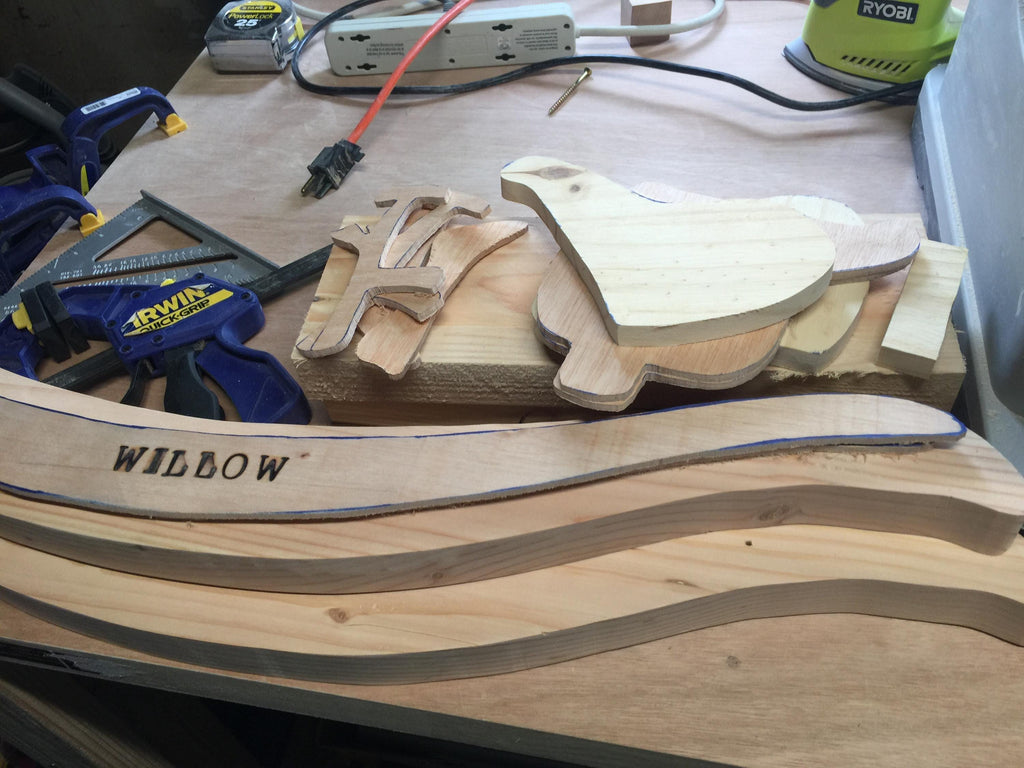 Laid out pieces for custom made antique style wooden rocking horse