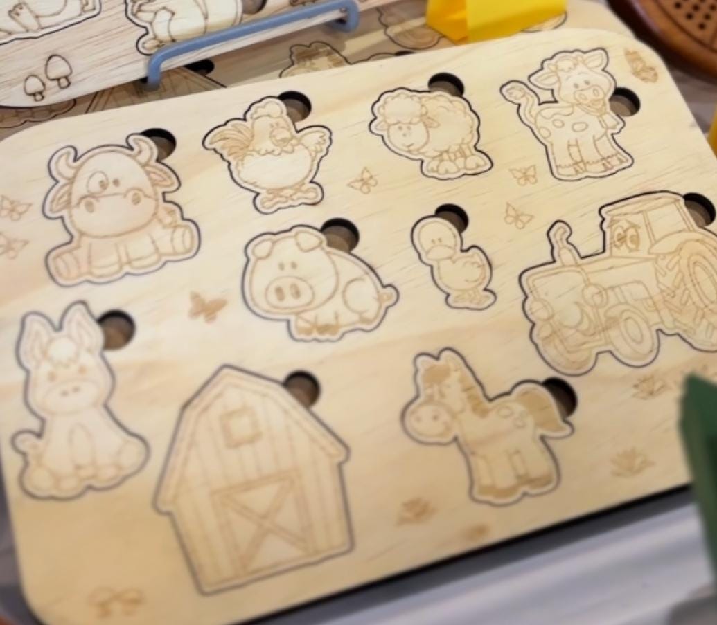 Zoomed in farm animal wood puzzle