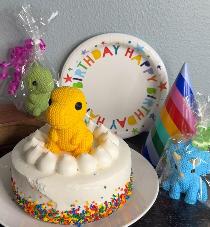 Dino knit-inspired animal party favors