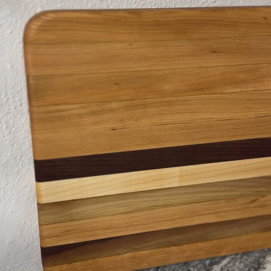 Cherry maple walnut striped hardwood rectangle cutting board